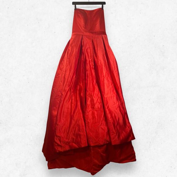 MllesReve Red Strapless Satin Prom Dress Size 12 Slit Evening Ball Gown Pockets - Picture 2 of 5